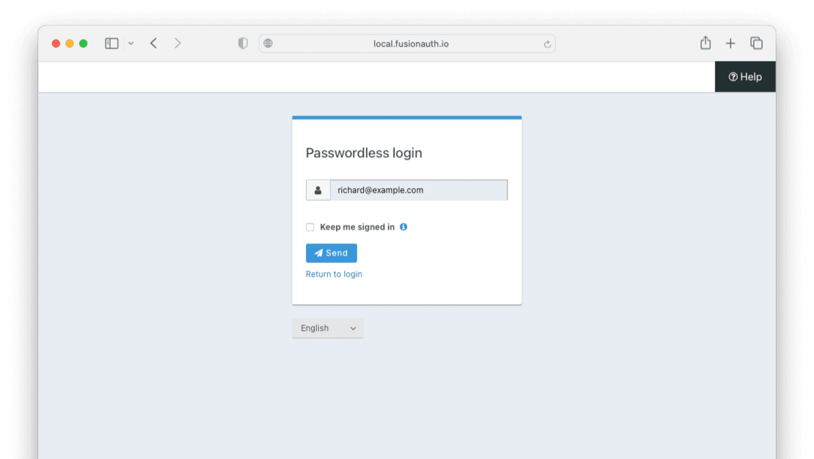 The FusionAuth passwordless login form