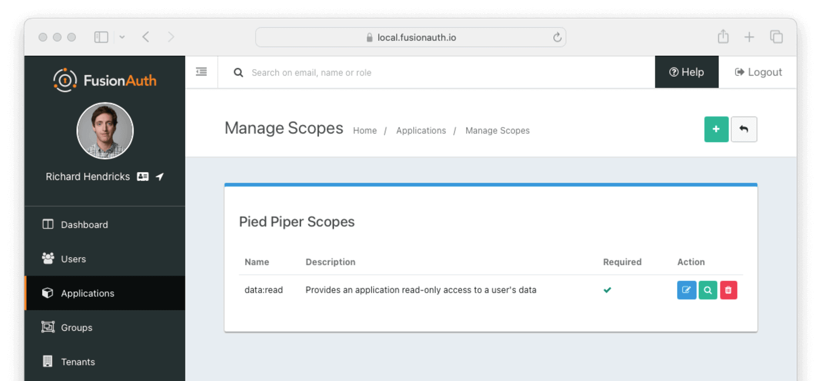 Manage Scopes Page