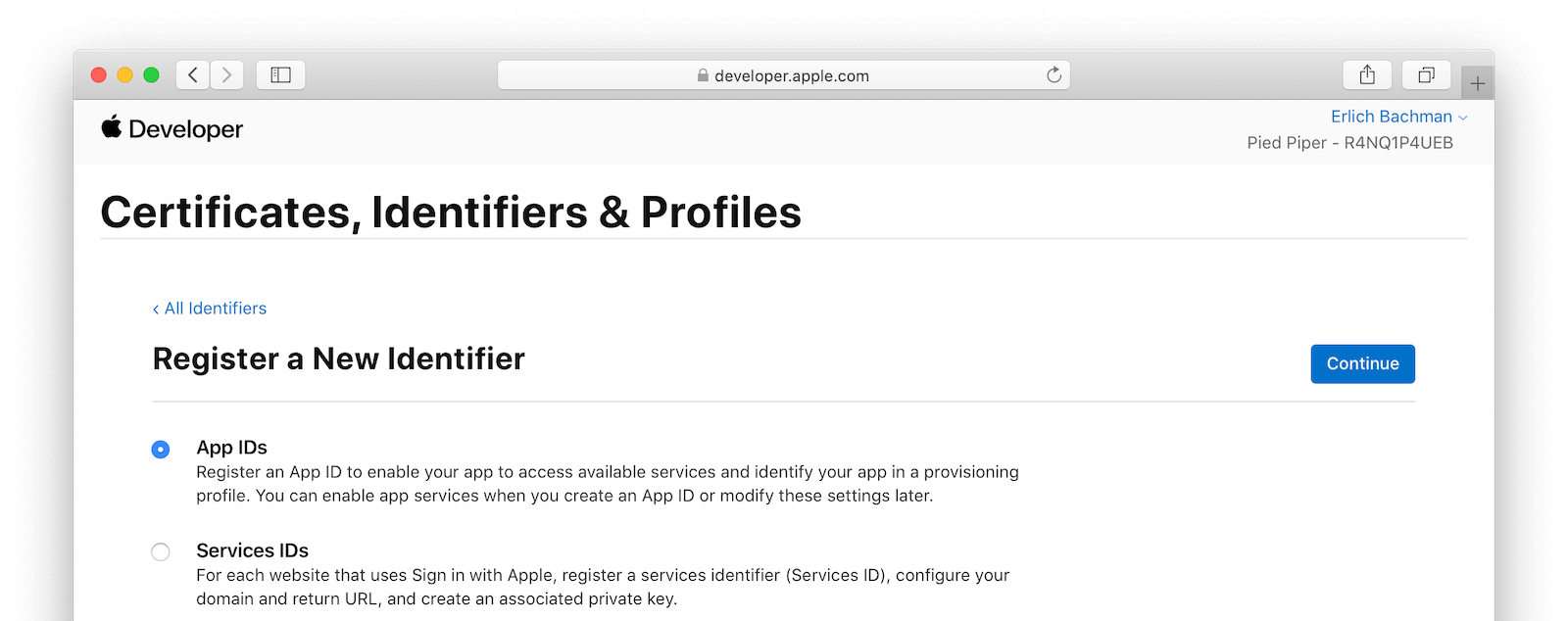 Register a new Identifier