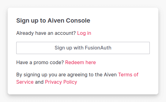 Logging in to Aiven.