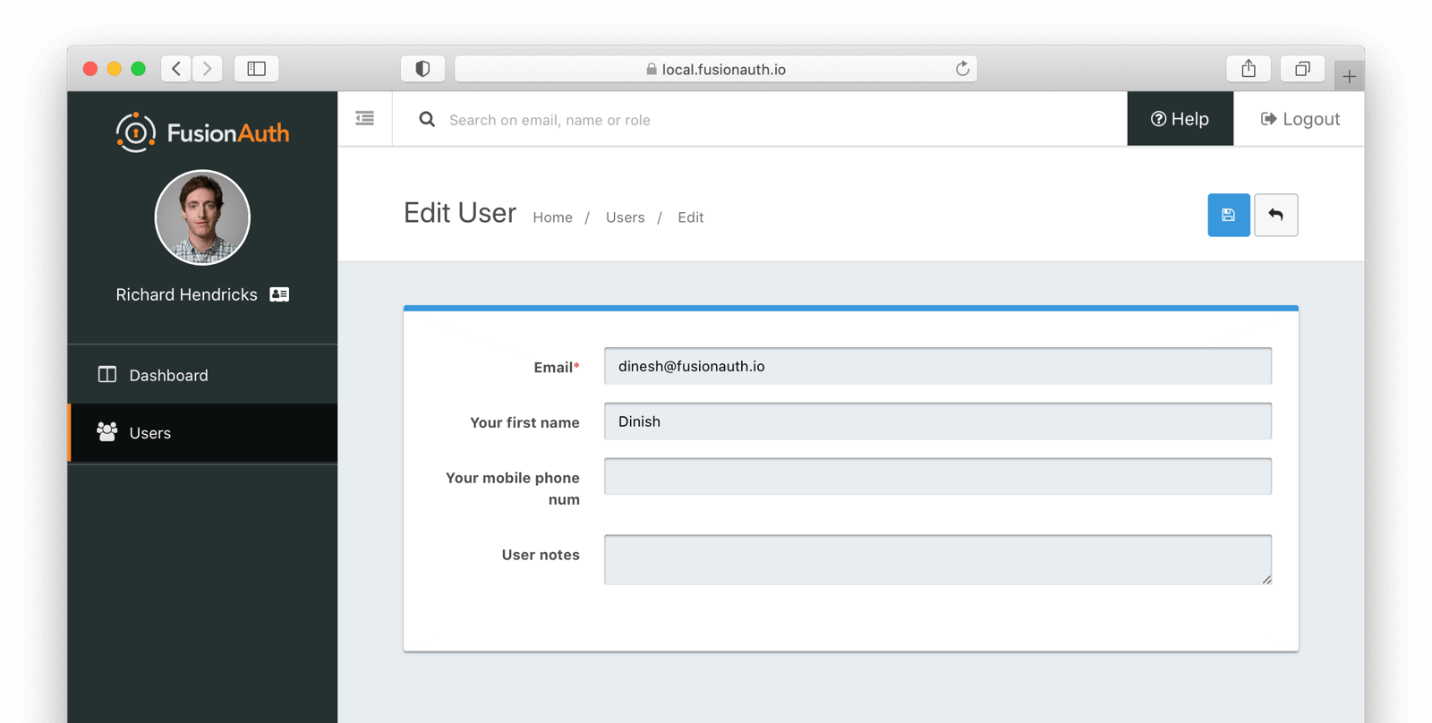 Editing a user with a custom form.