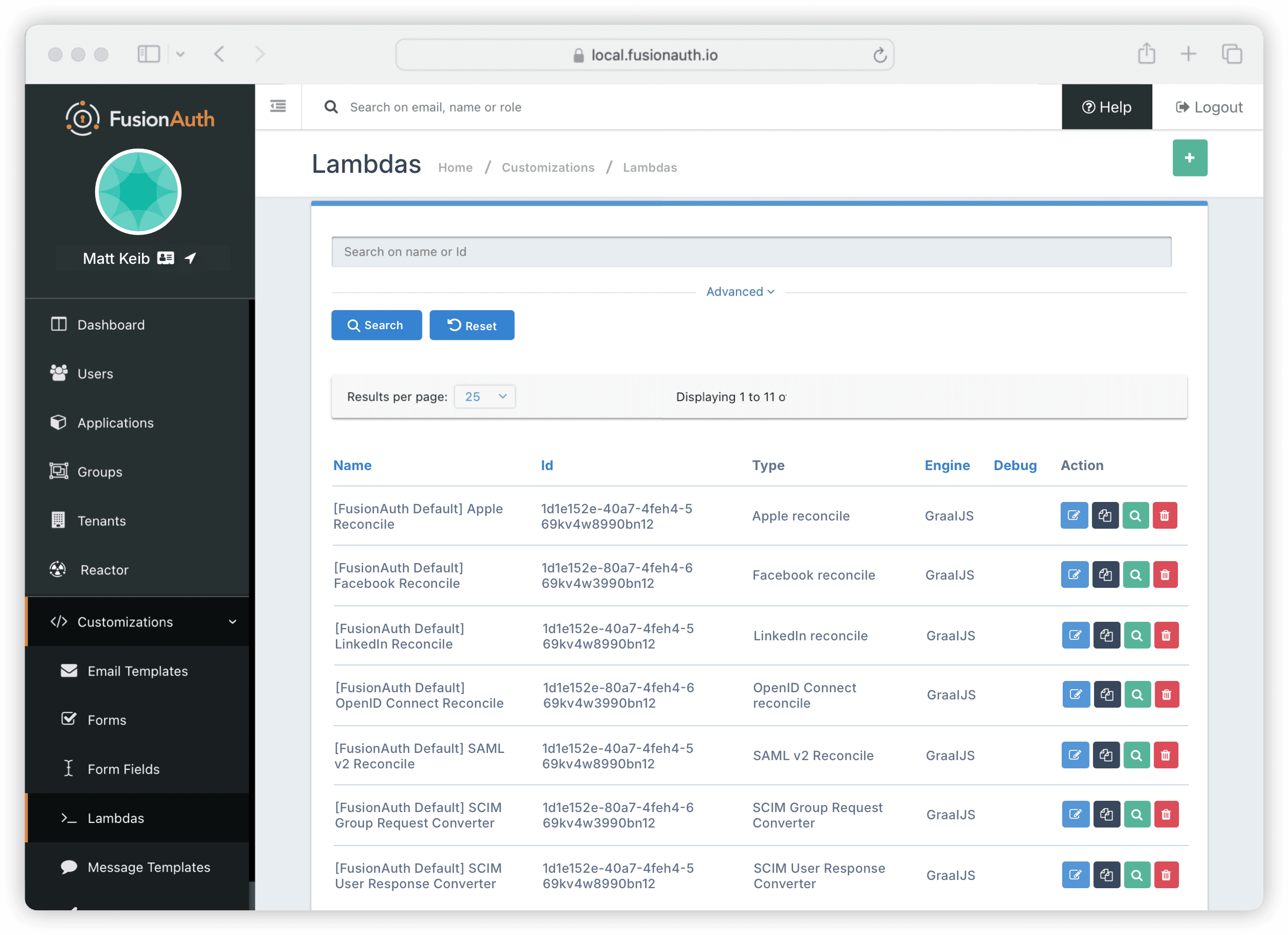 Predefined lambdas for social login providers in FusionAuth