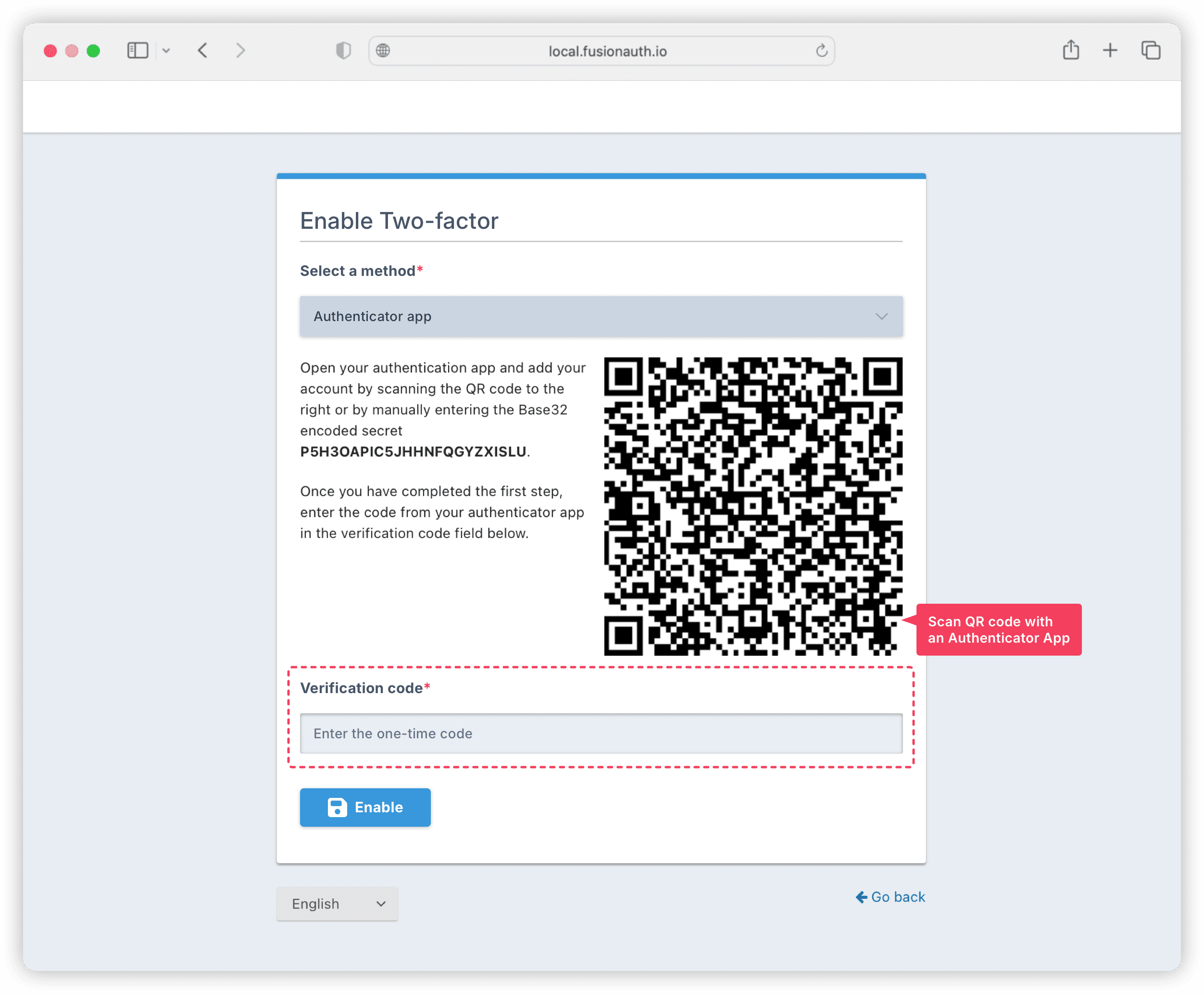 QR code screen