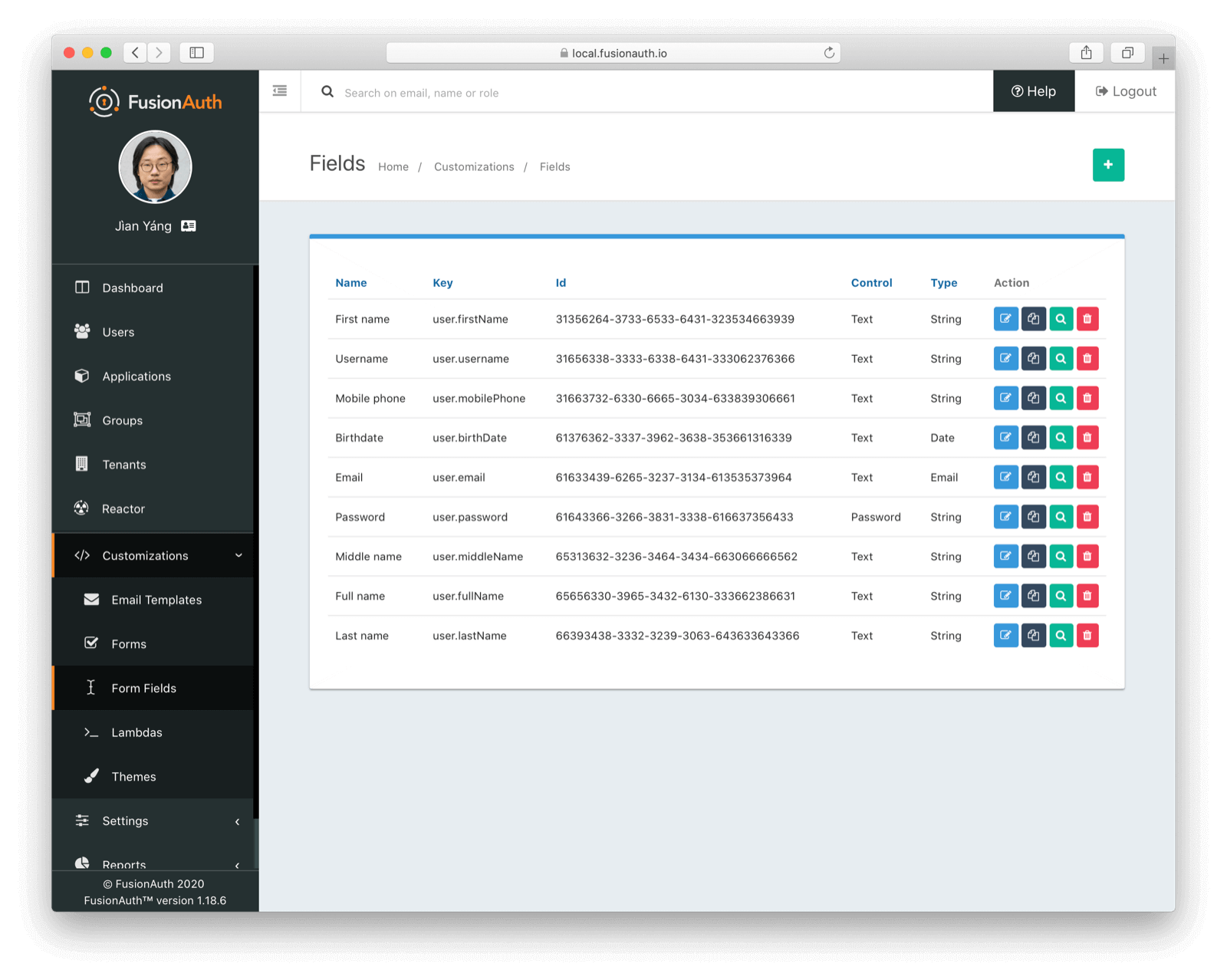 A list of the predefined form fields that you can use for registration.