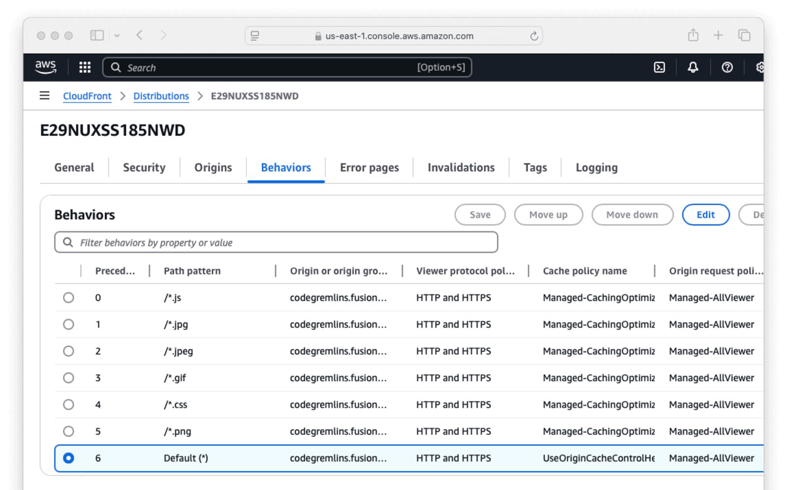 AWS Cloudfront edit distribution behaviors.