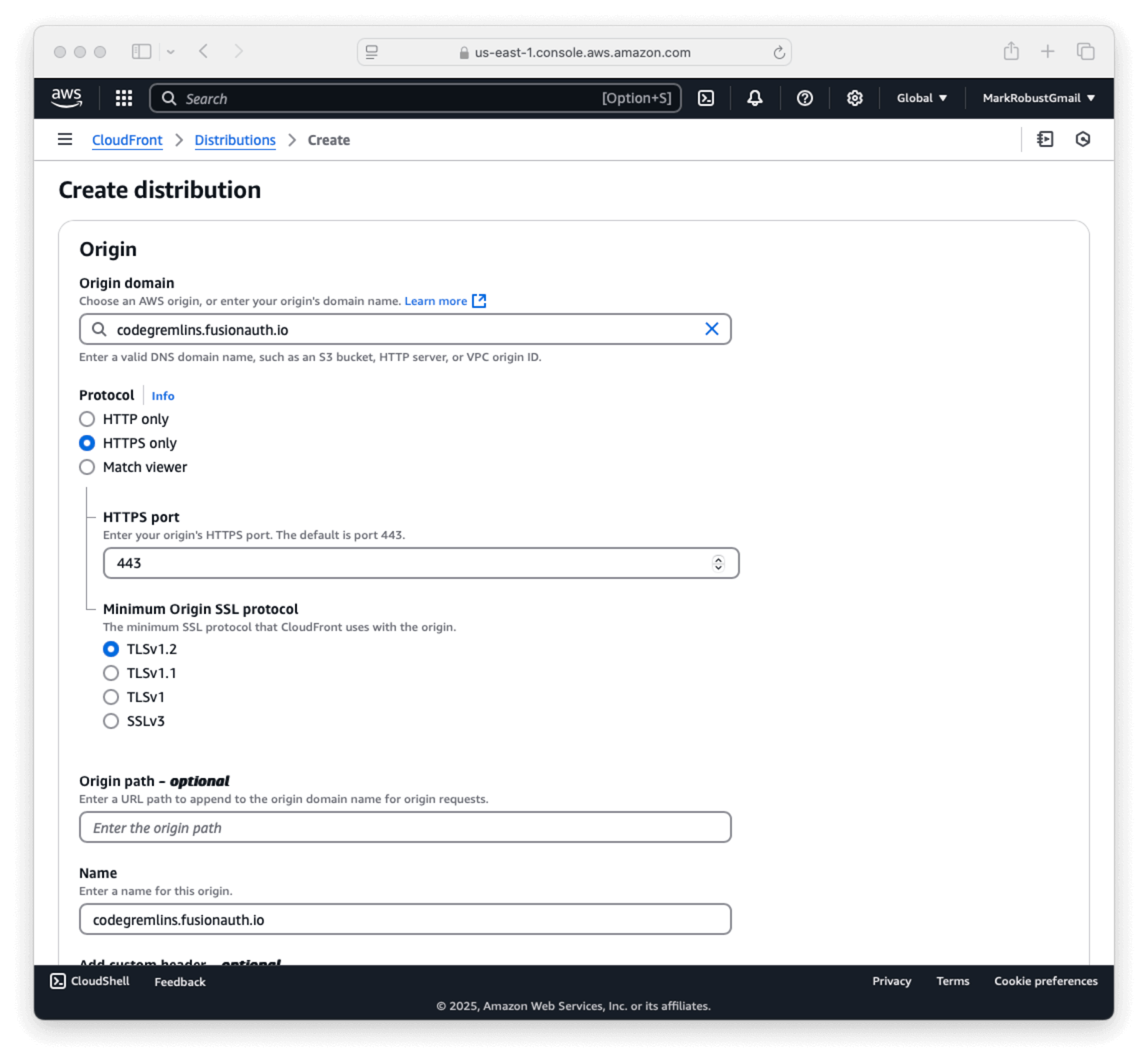 AWS Cloudfront create distribution.