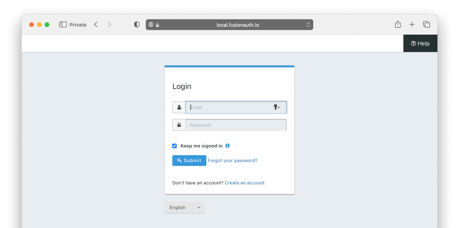 The FusionAuth login page