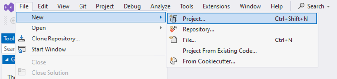 Start a new project in Visual Studio