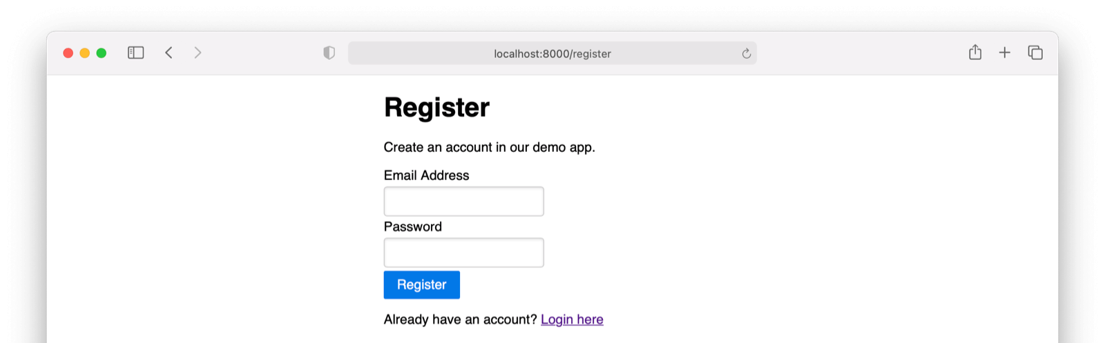 The registration page for a Laravel application using FusionAuth..