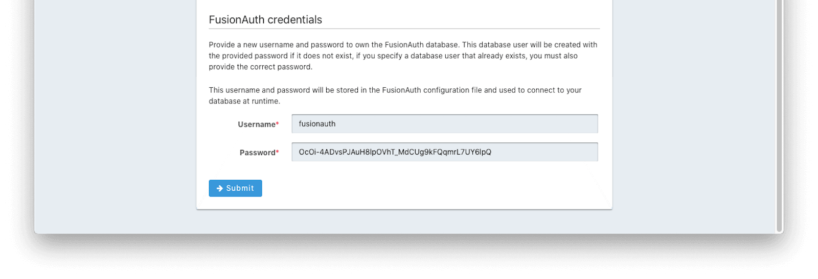 Adding a user for FusionAuth to connect as.