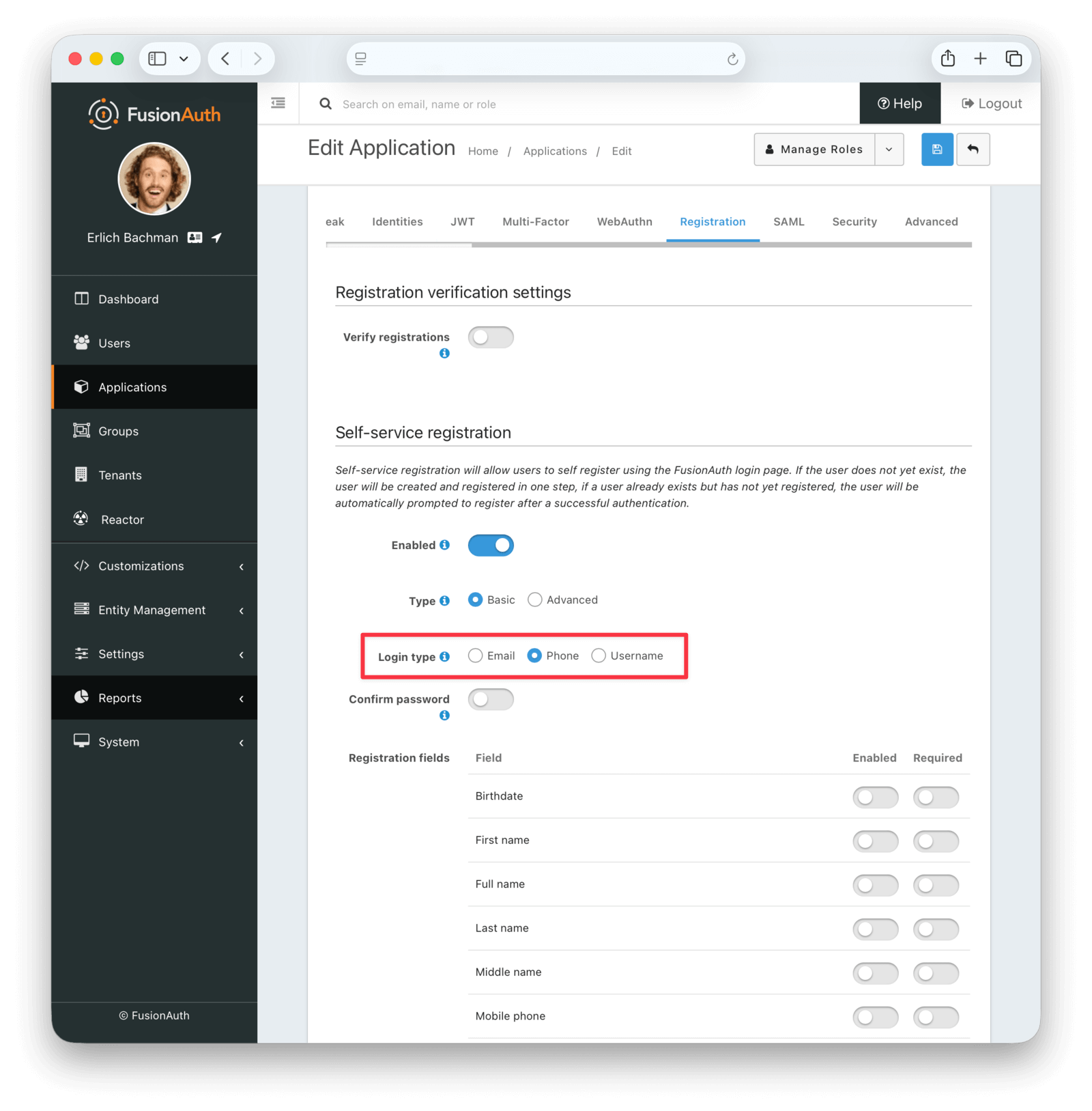 Choose registration type
