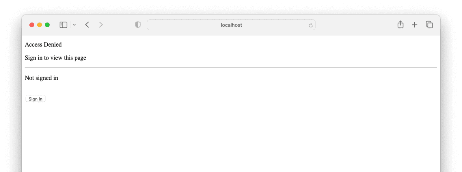 Next.js application displaying a protected page to a user that is not signed in