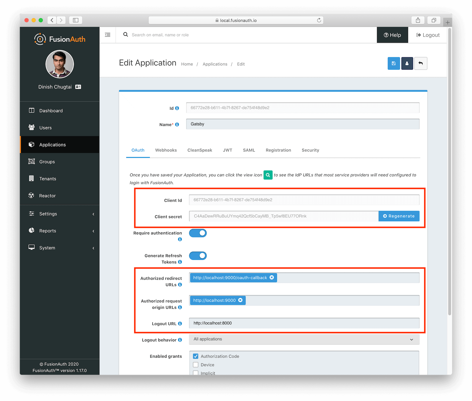 FusionAuth configuration options for a Gatsby static site.