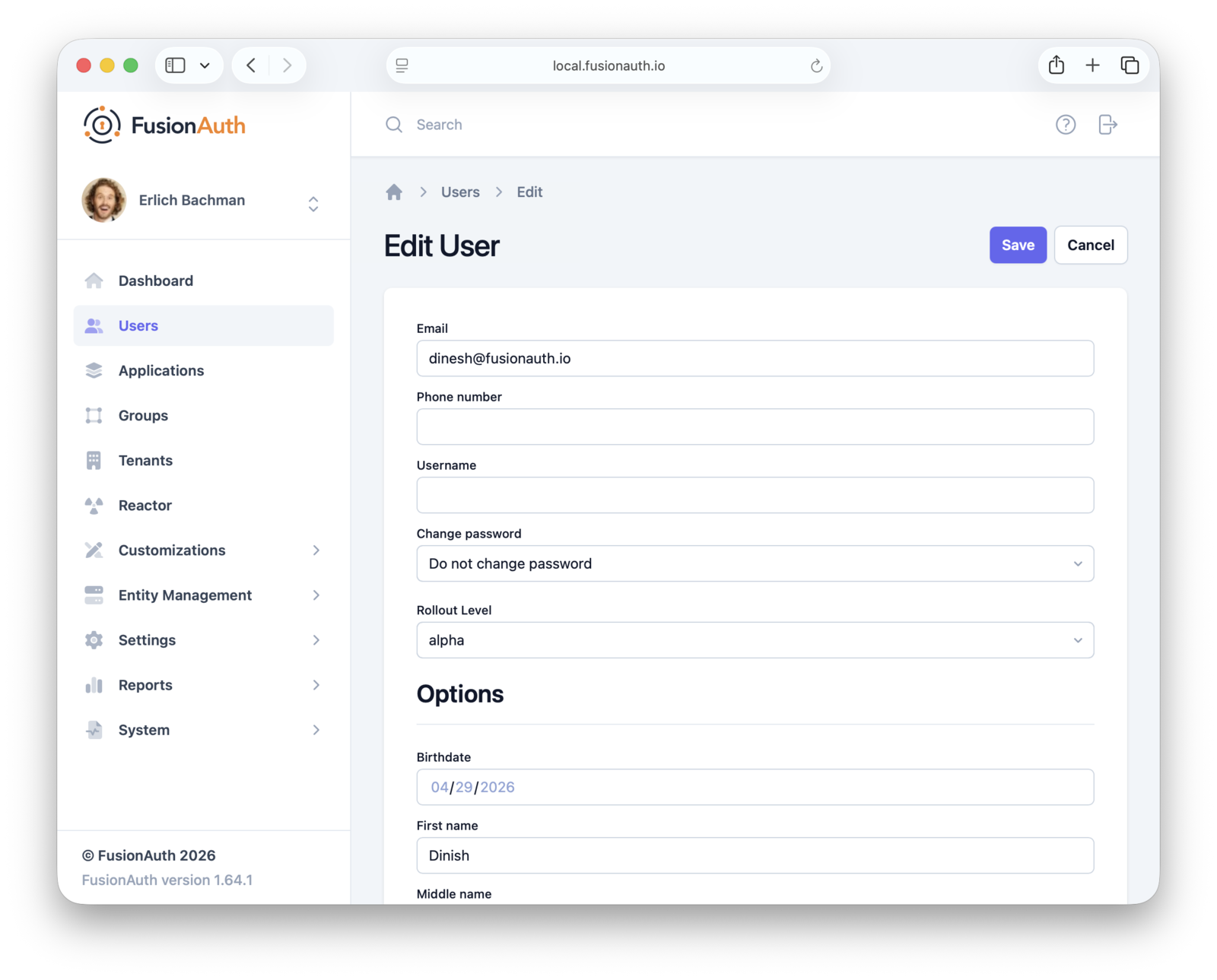 The rollout_level form field in the admin screen.