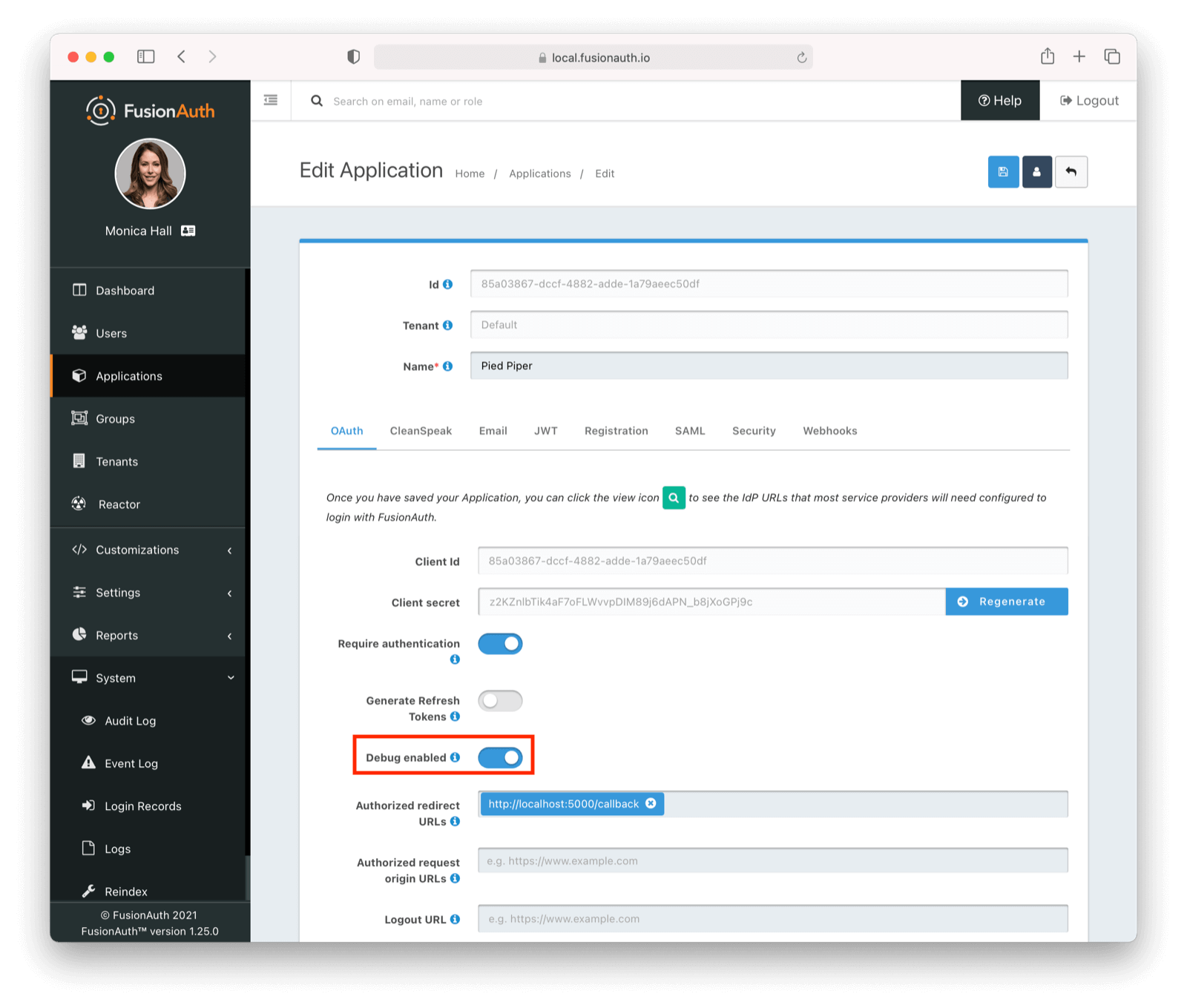 Enabling additional debugging for an OAuth grant..