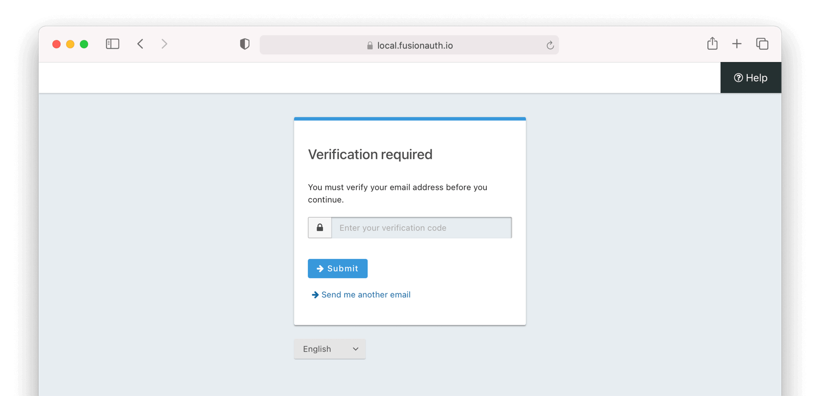 The email verification code entry screen..