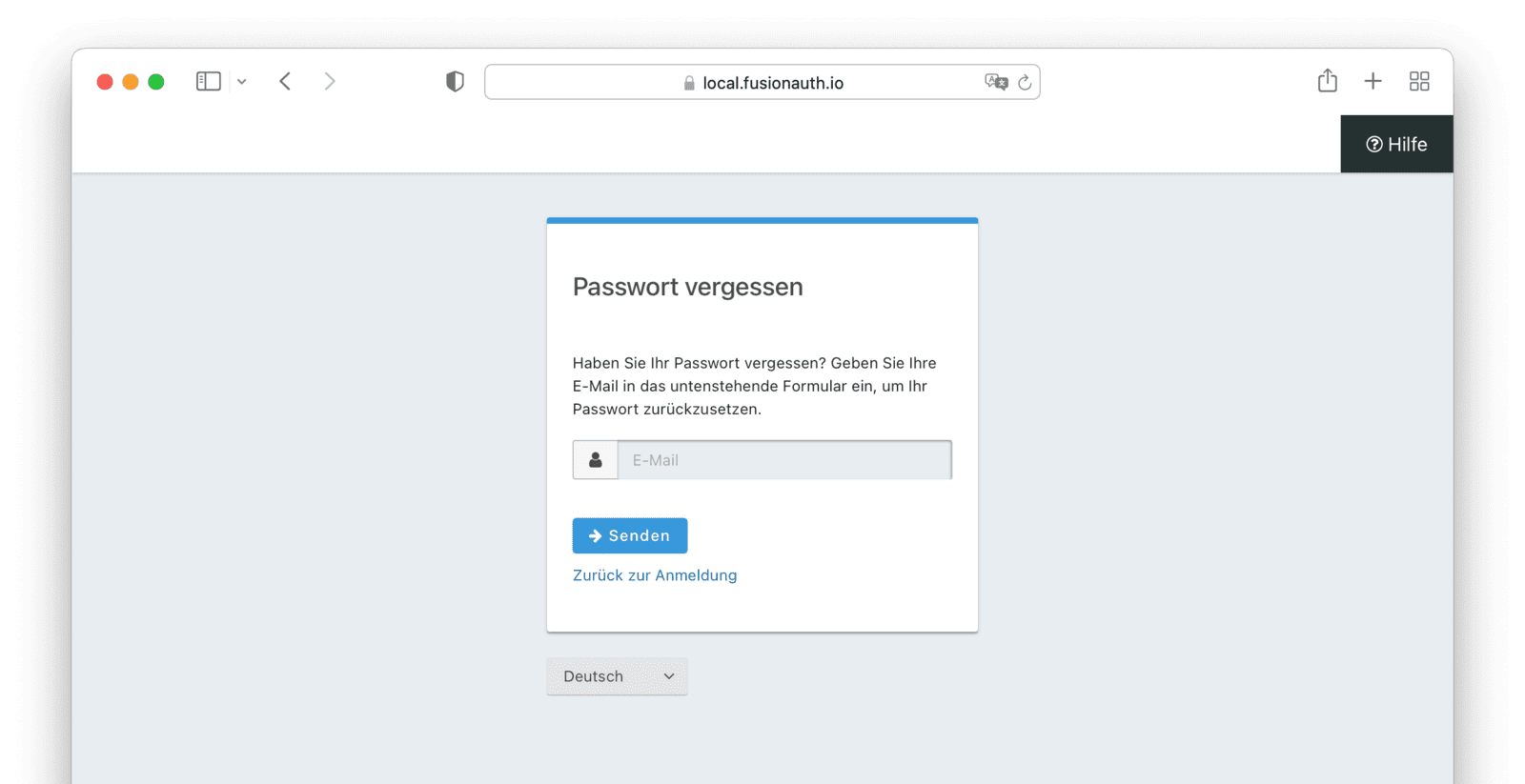 The Forgot Password page translated into German.