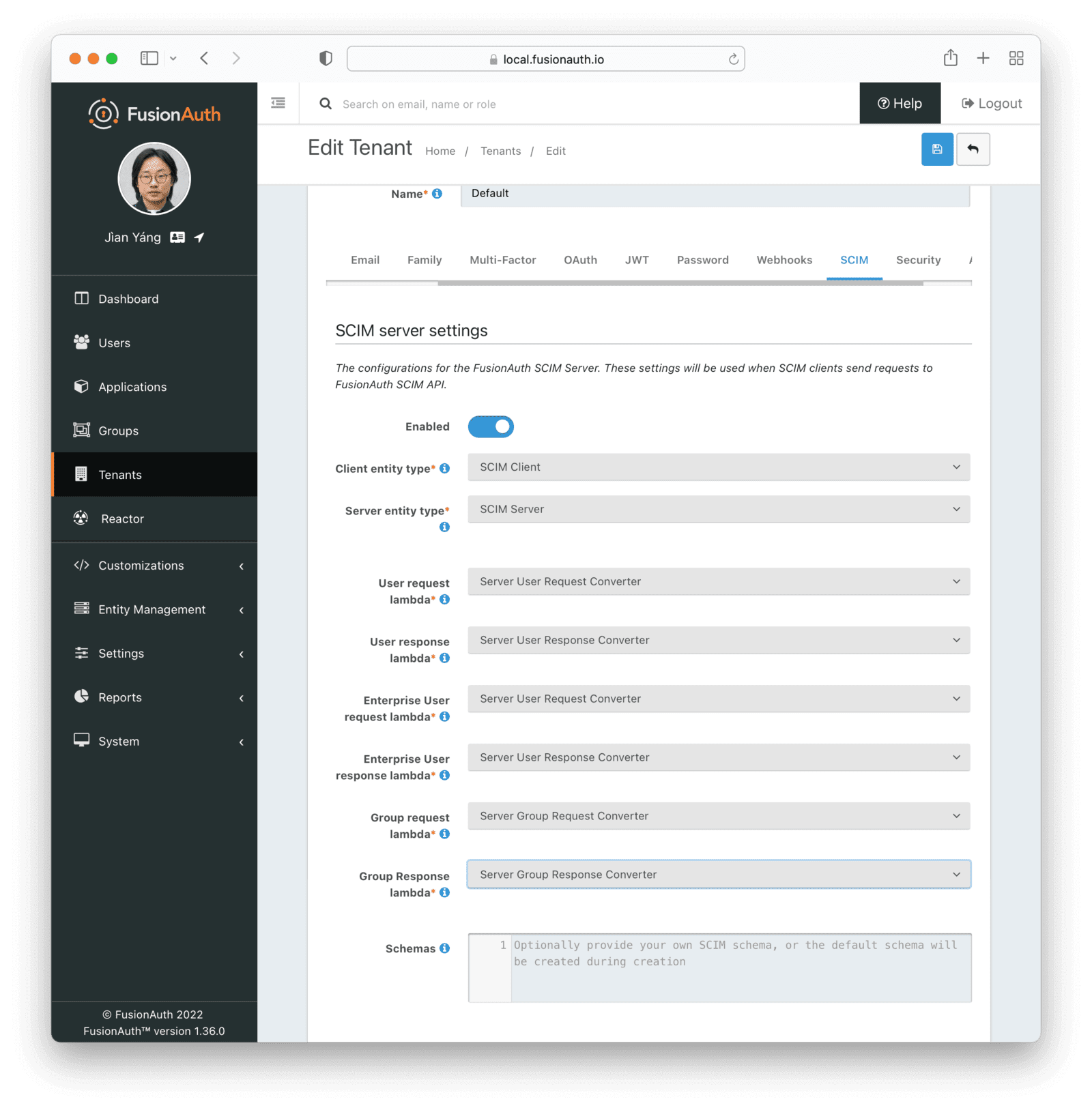 The SCIM tenant settings.