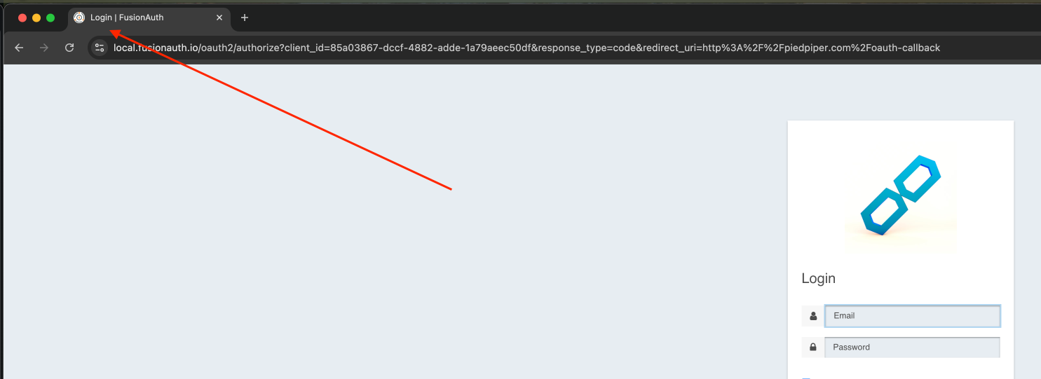 tab displaying the default fusionauth page title