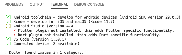 Output of the flutter doctor command..