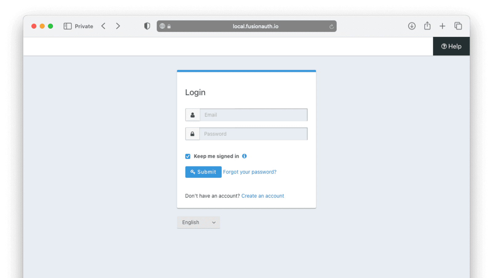 The FusionAuth login page, with registration as an option