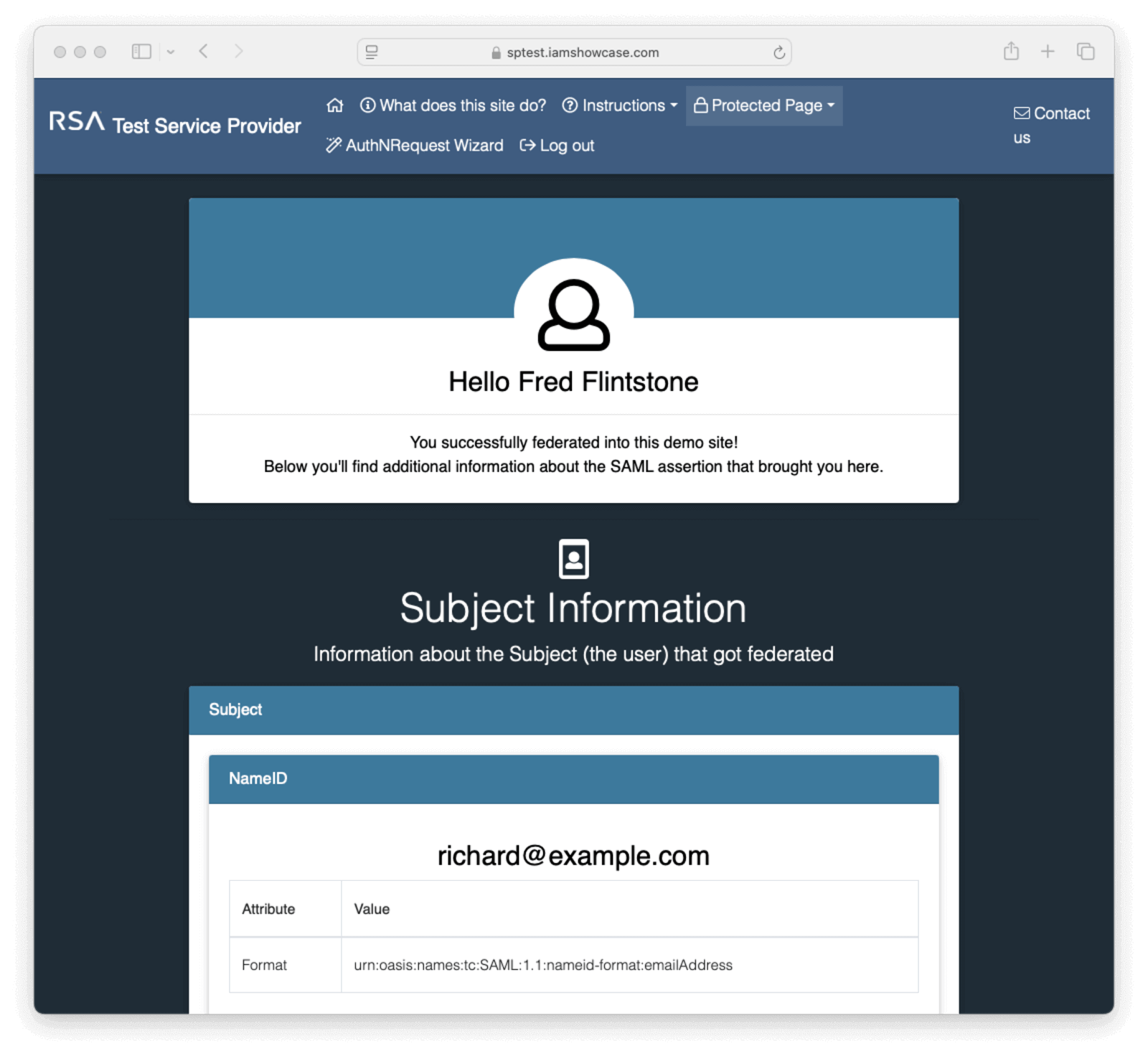 Showing user information from FusionAuth application in IAMShowcase.