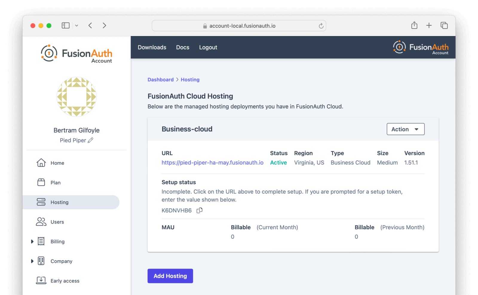 Hosting page when the provisioning finished.