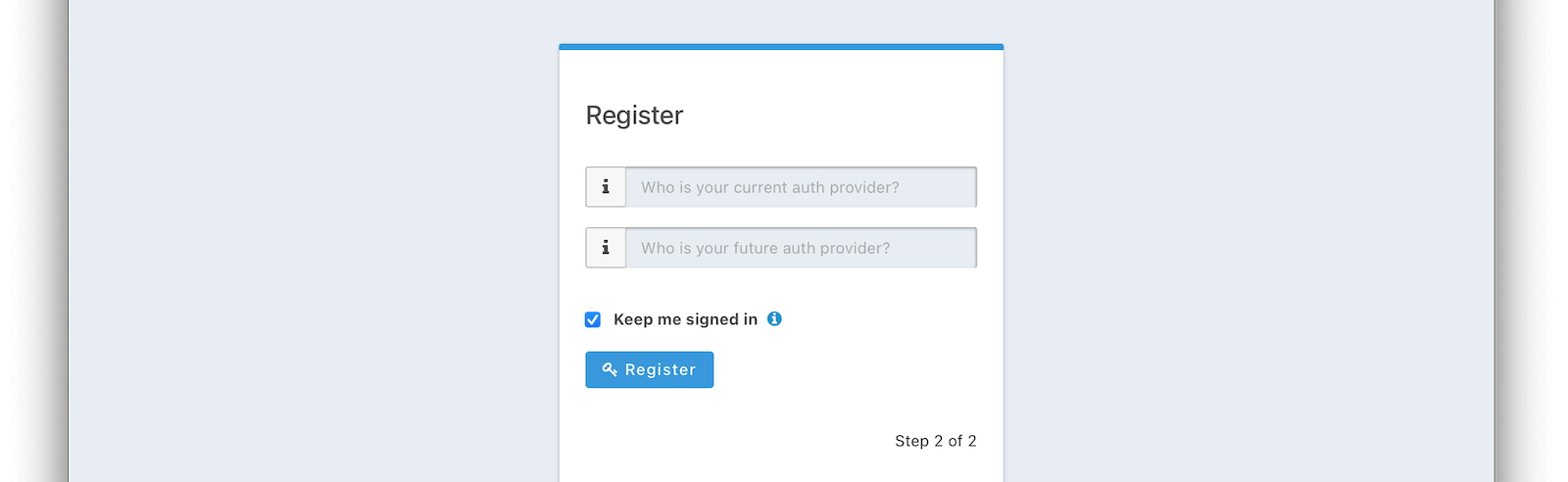 Self-Service registration example blank form step