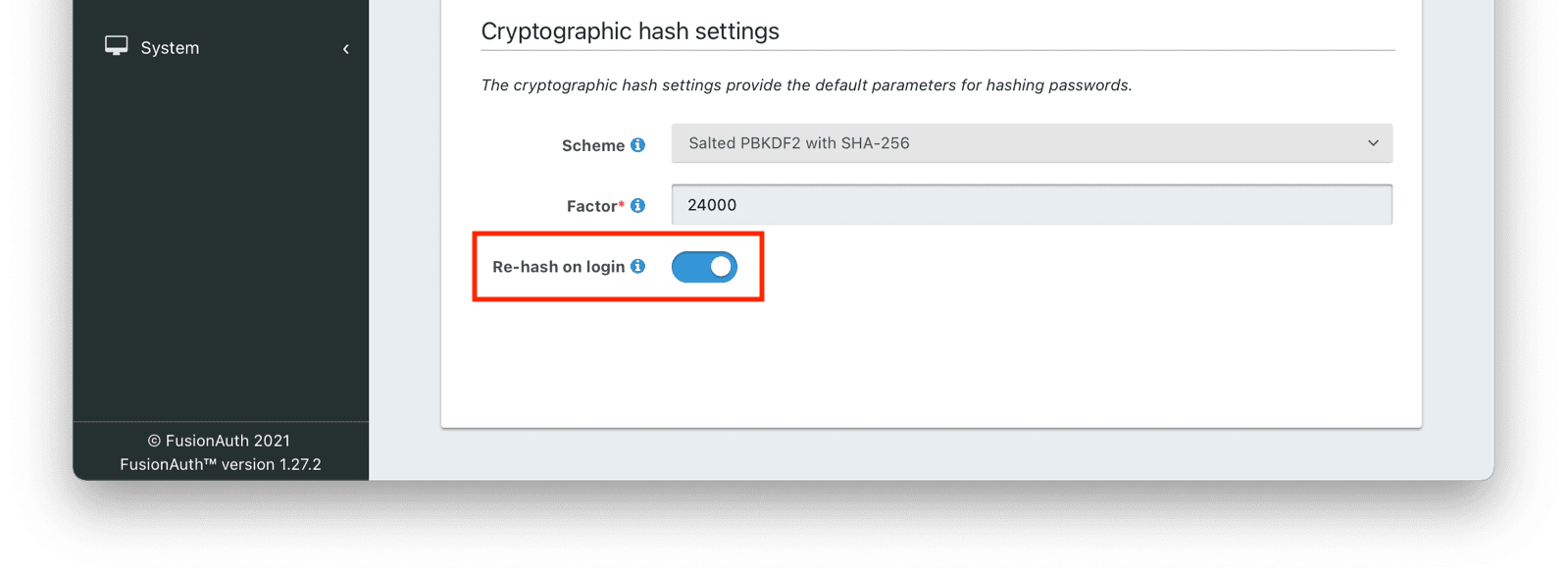 Tenant settings for rehashing passwords on login