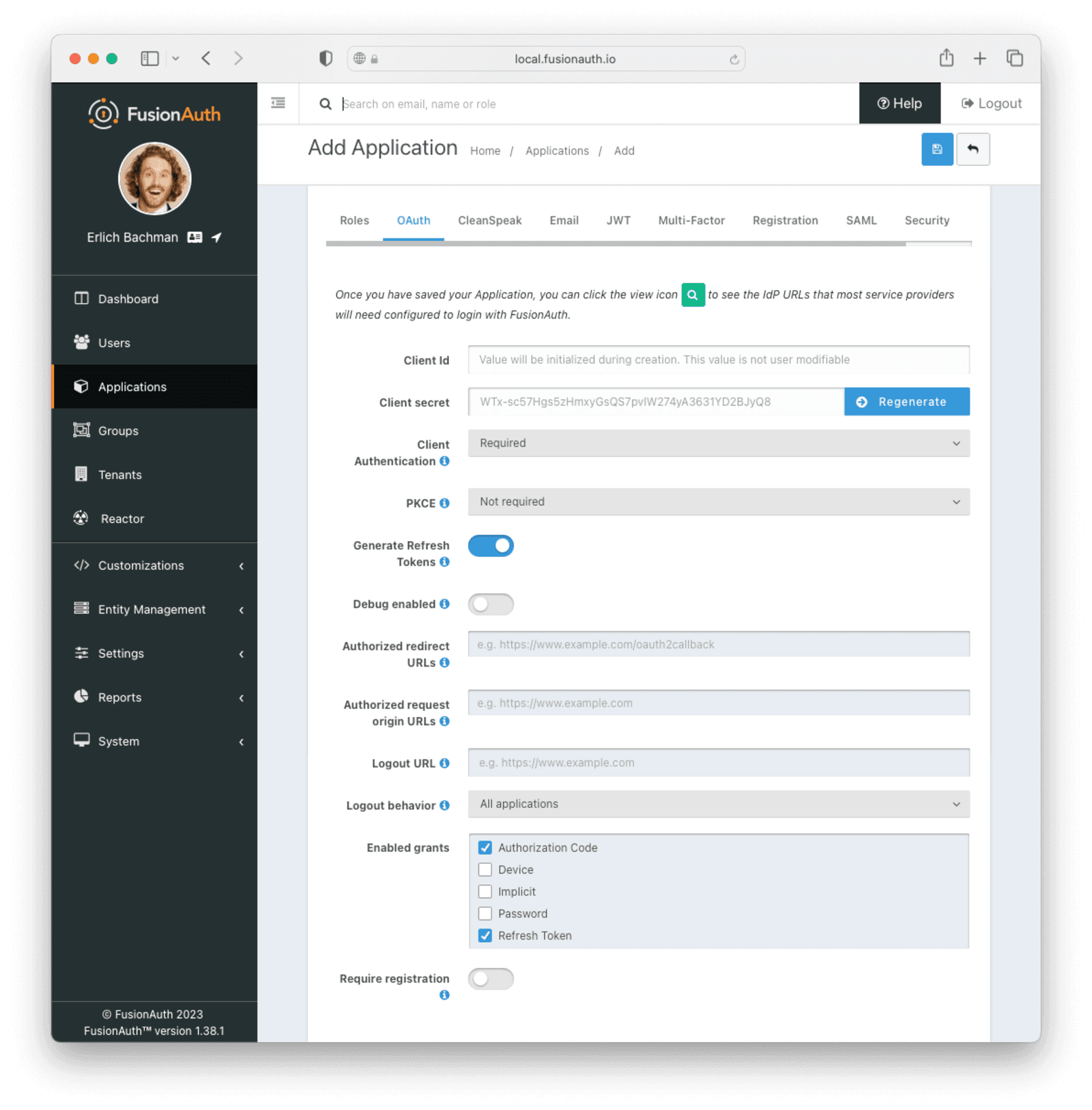 The FusionAuth example configuration