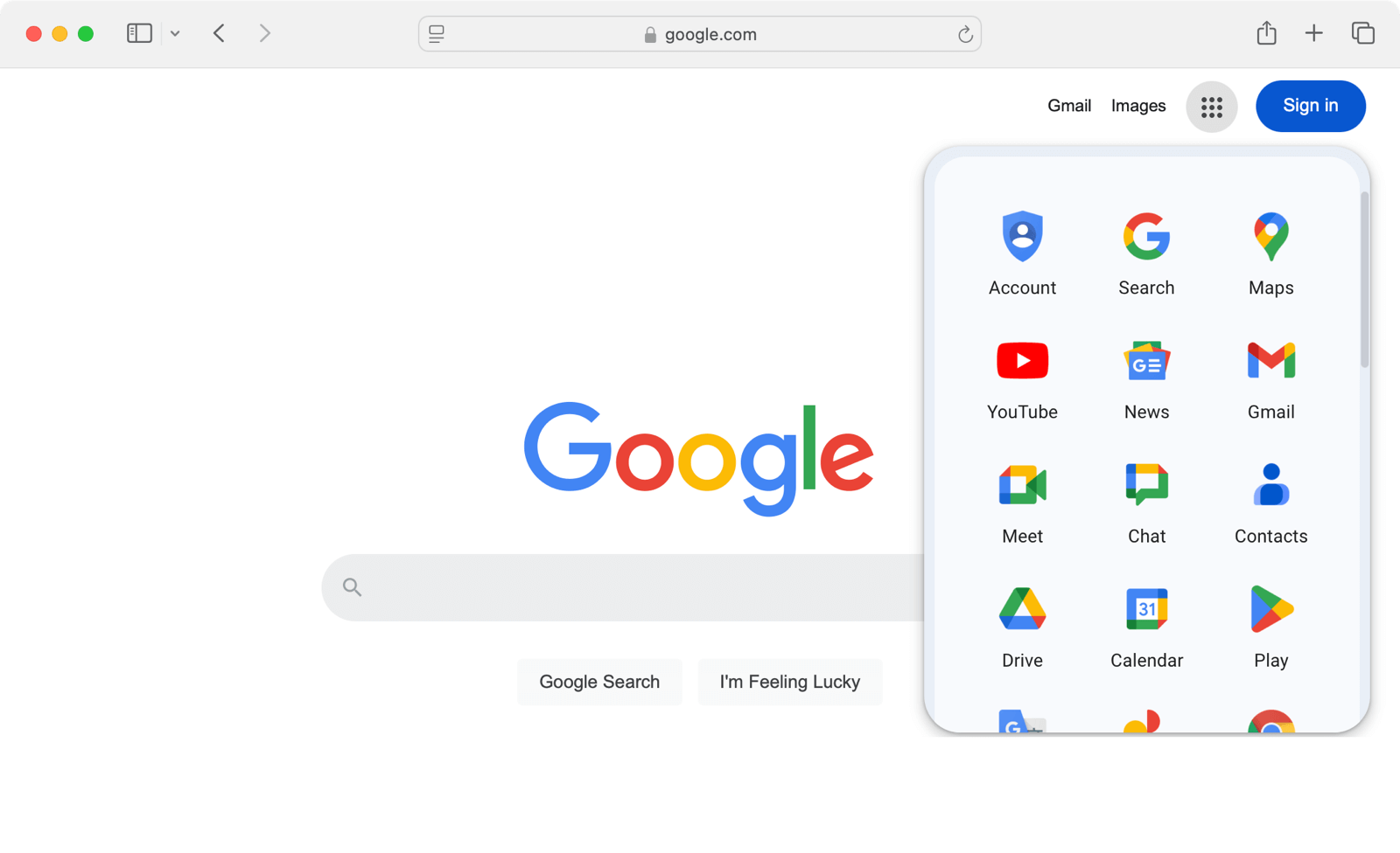 Google app selector