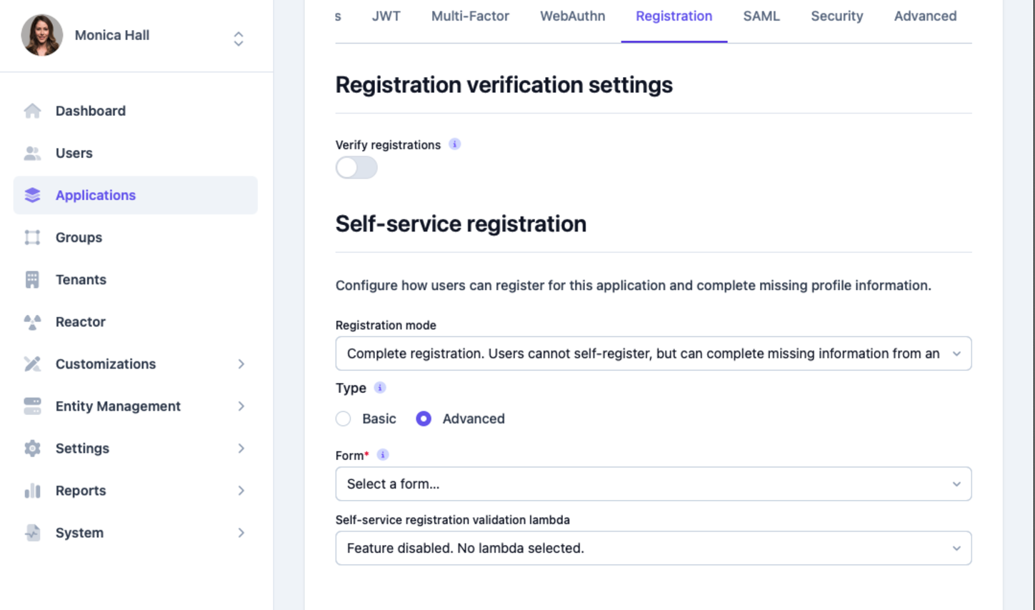 Advanced Self Service Registration
