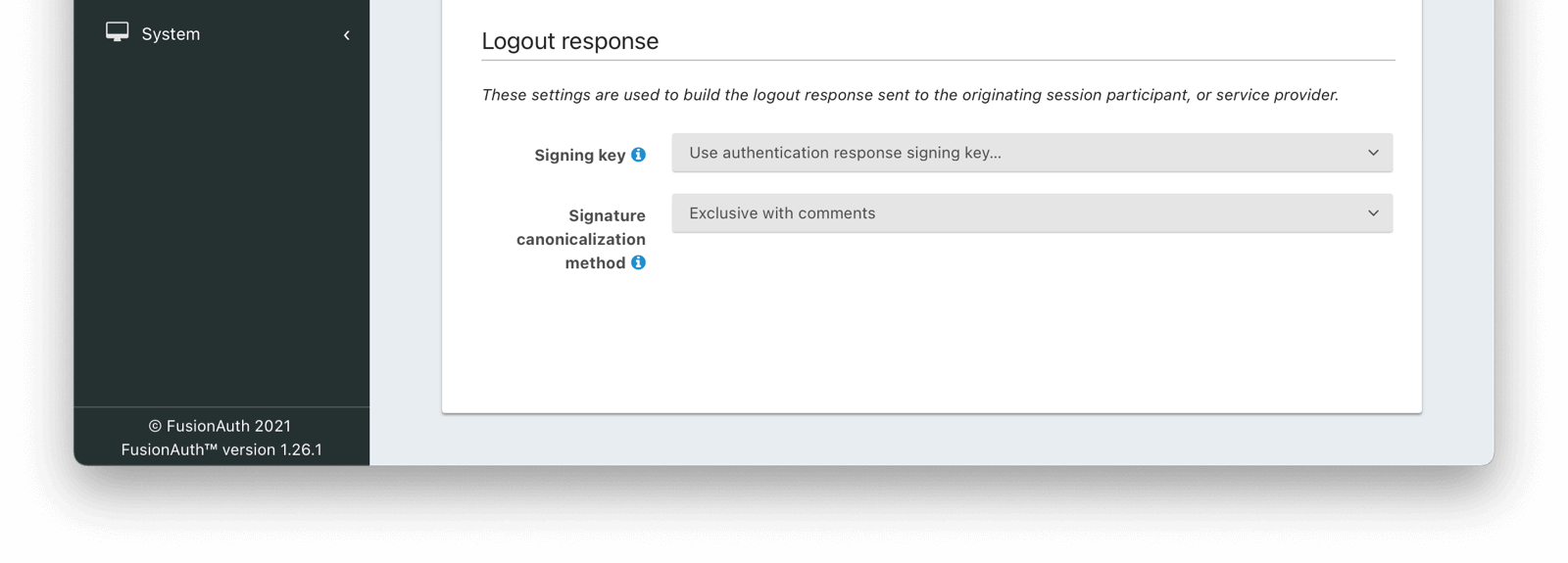 Application SAML logout response settings