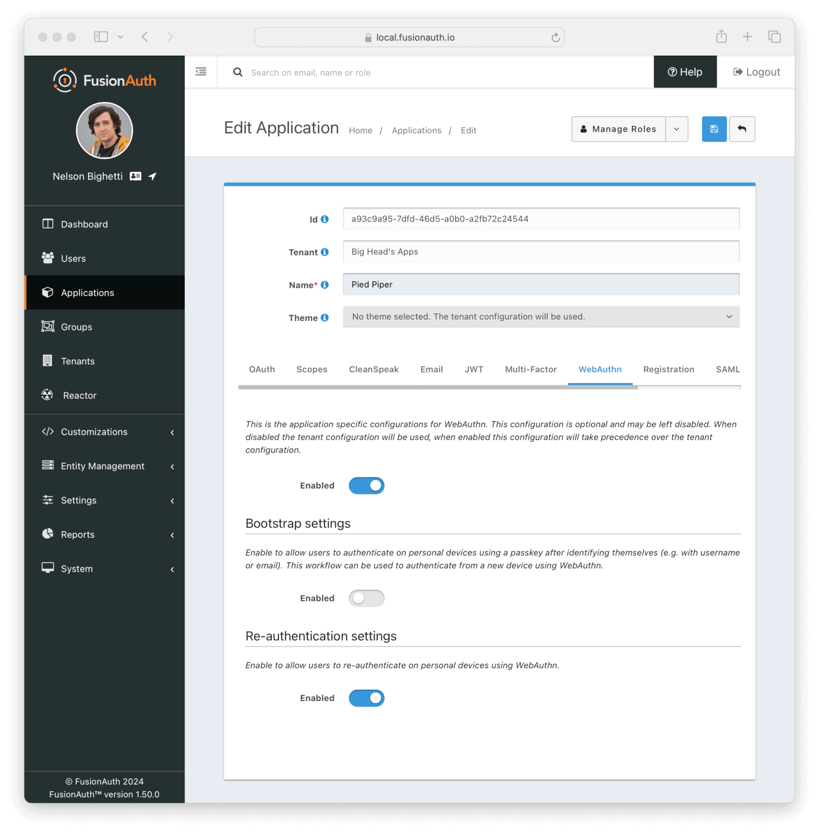 Application Configuration - WebAuthn