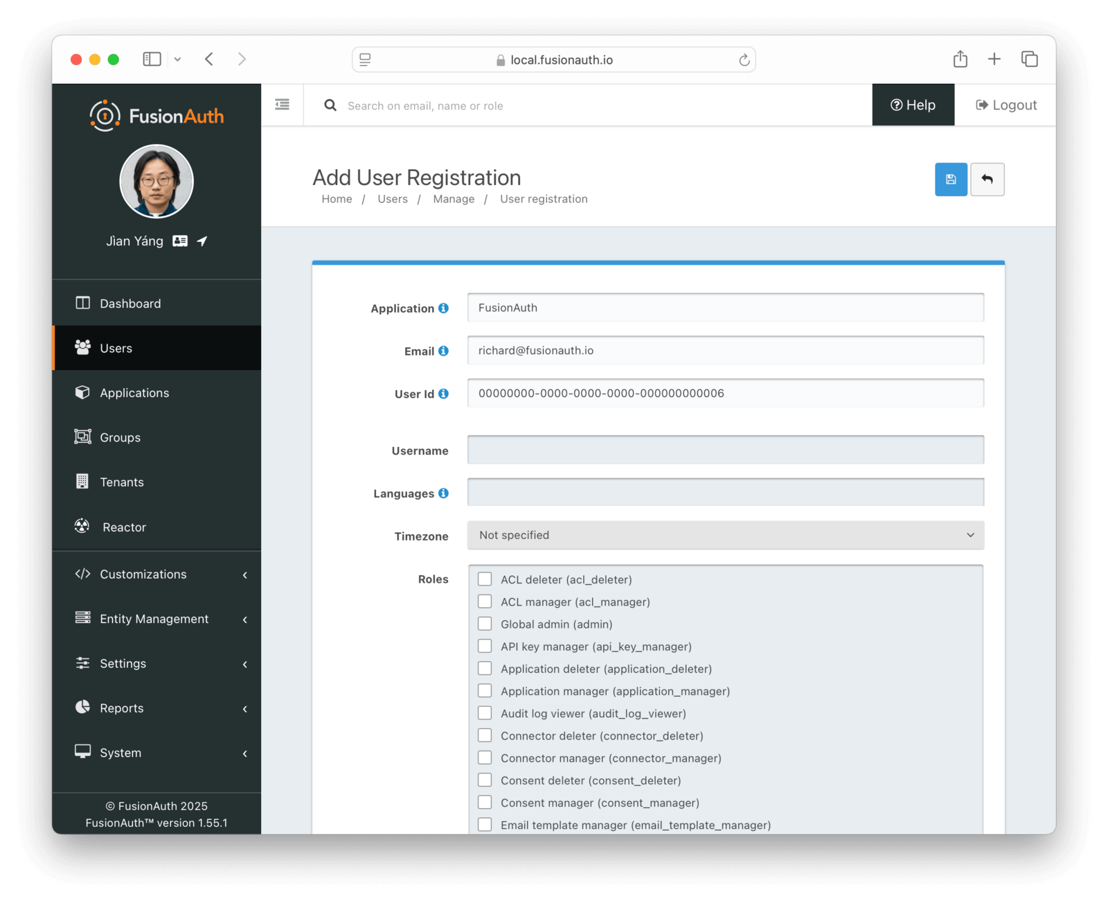 FusionAuth application roles