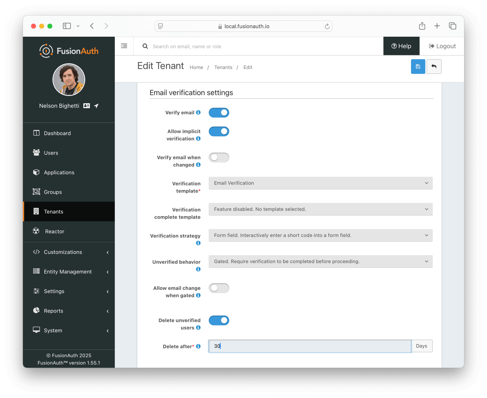 Tenant Configuration - Email verification settings