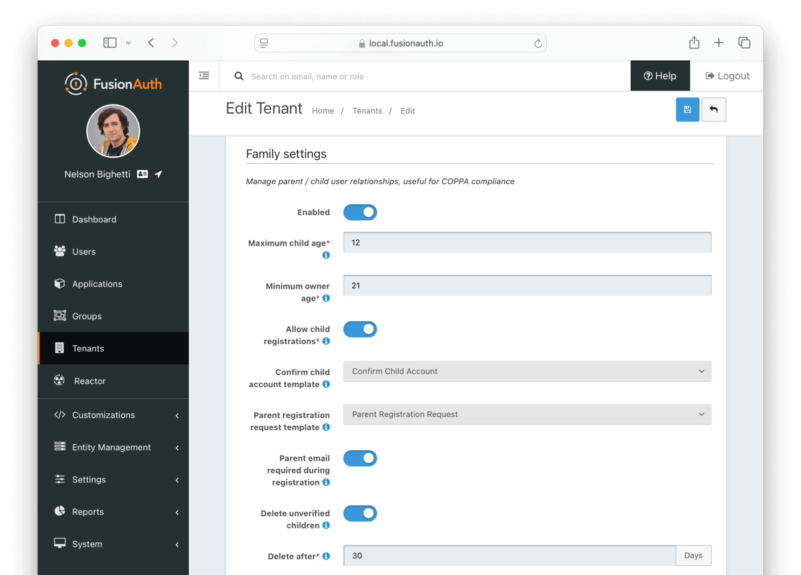 Tenant Configuration - Family