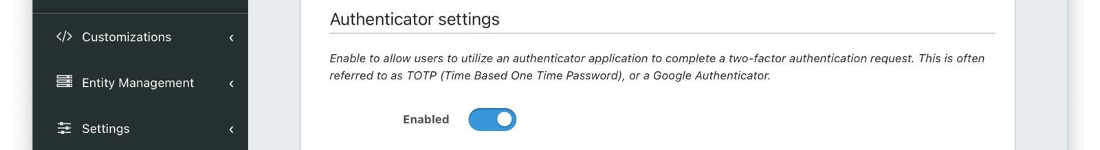 Tenant Configuration - MFA authenticator settings