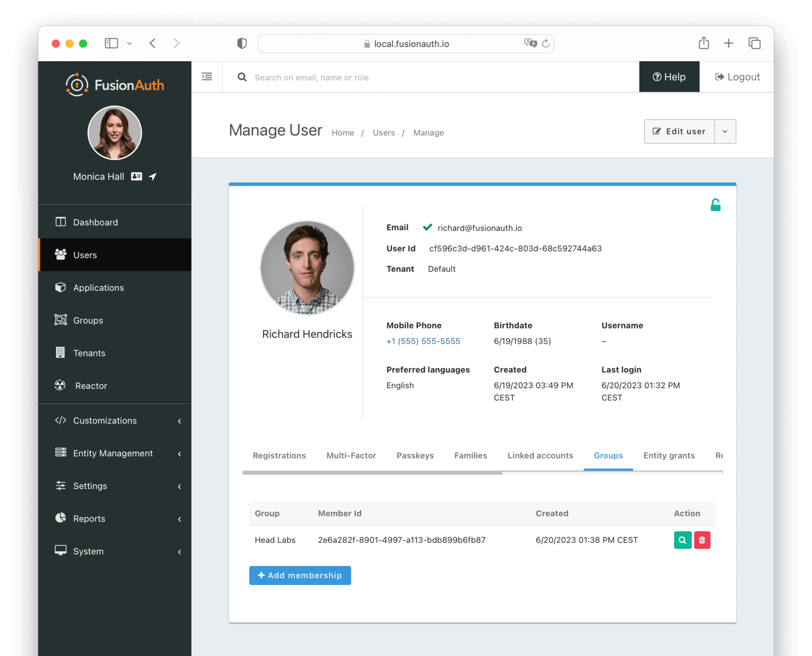 User groups screen in the administrative user interface.