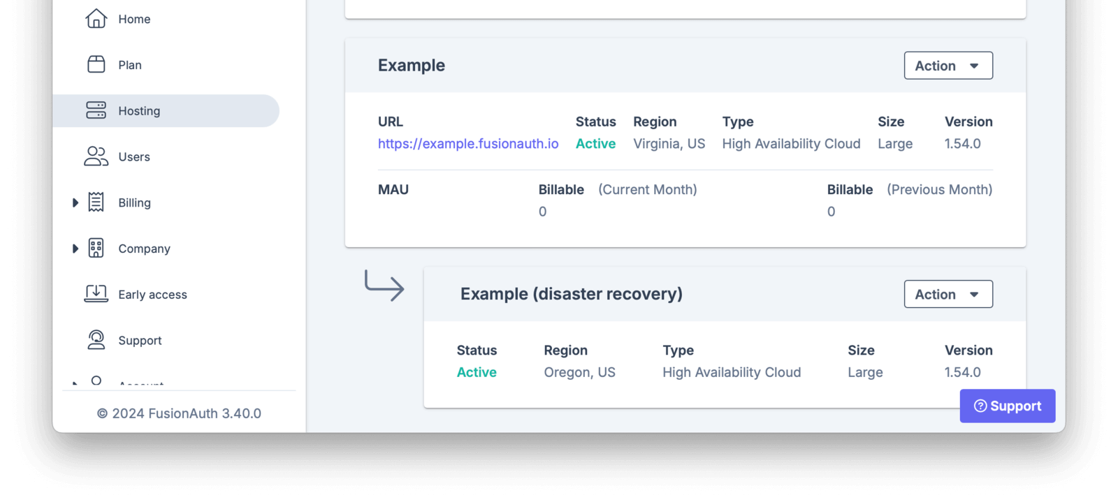 User view of FusionAuth Cloud disaster recovery configuration.