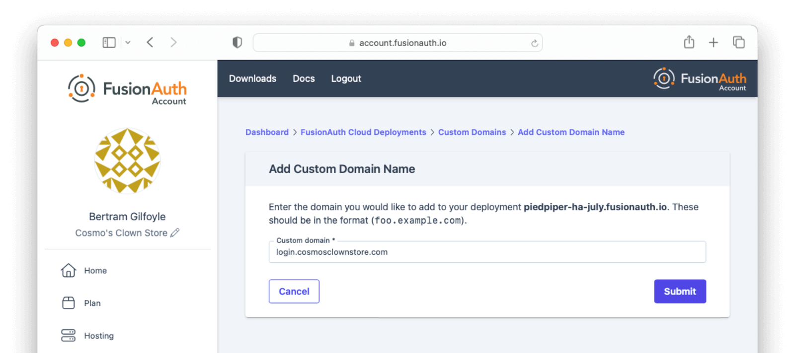 Form to add a custom domain.