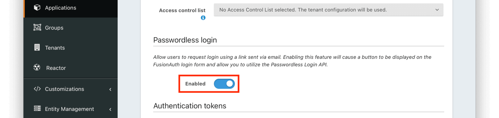 Enable the magic link login.