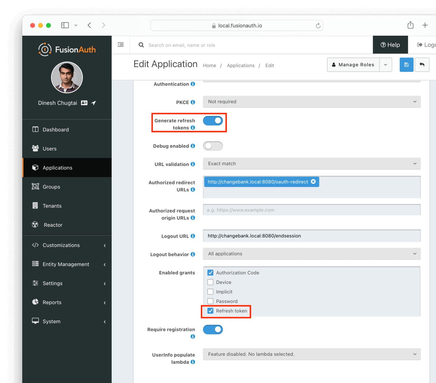 Configuration of an application to allow the Refresh grant to be used.