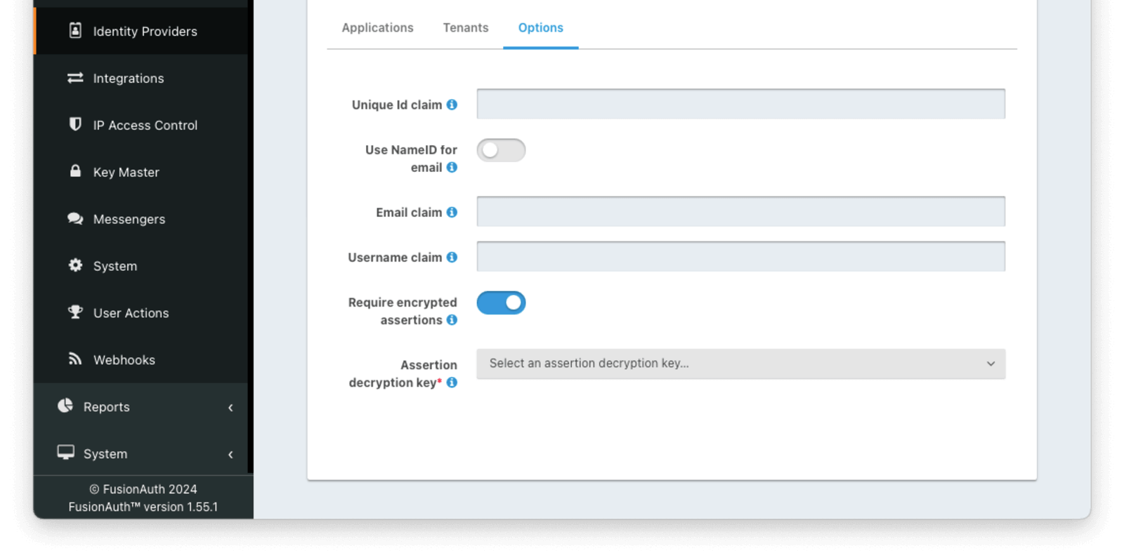 Add SAML v2 Options section