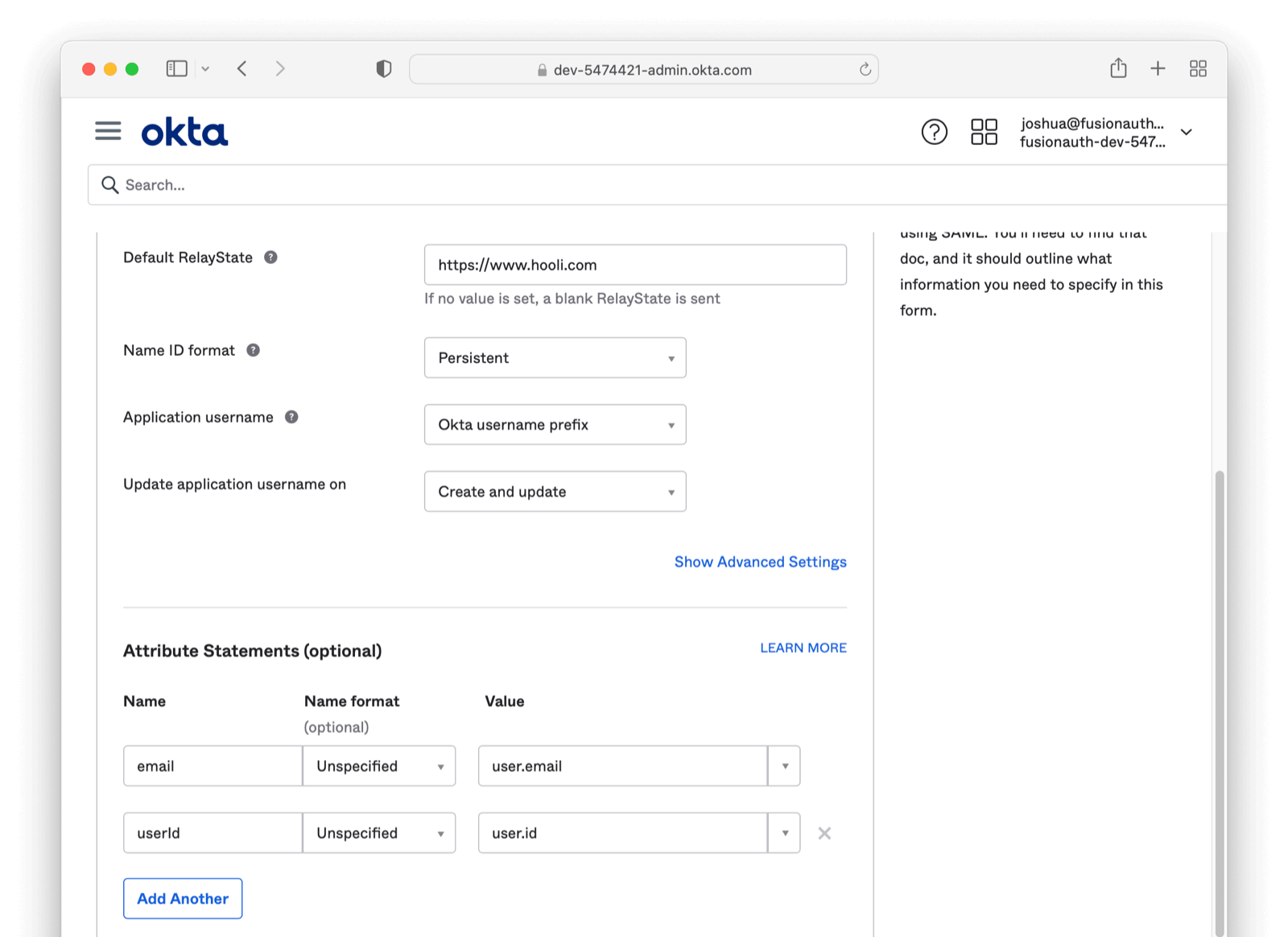 Add Persistent Id and email attribute statements