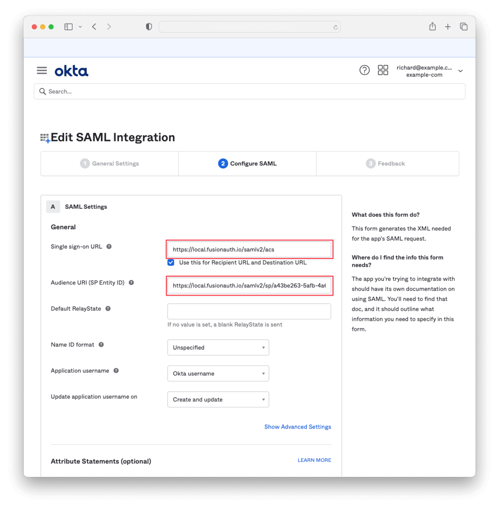 settings from fusionauth