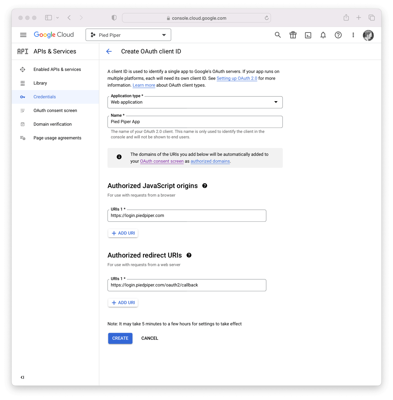 Create OAuth Client credentials