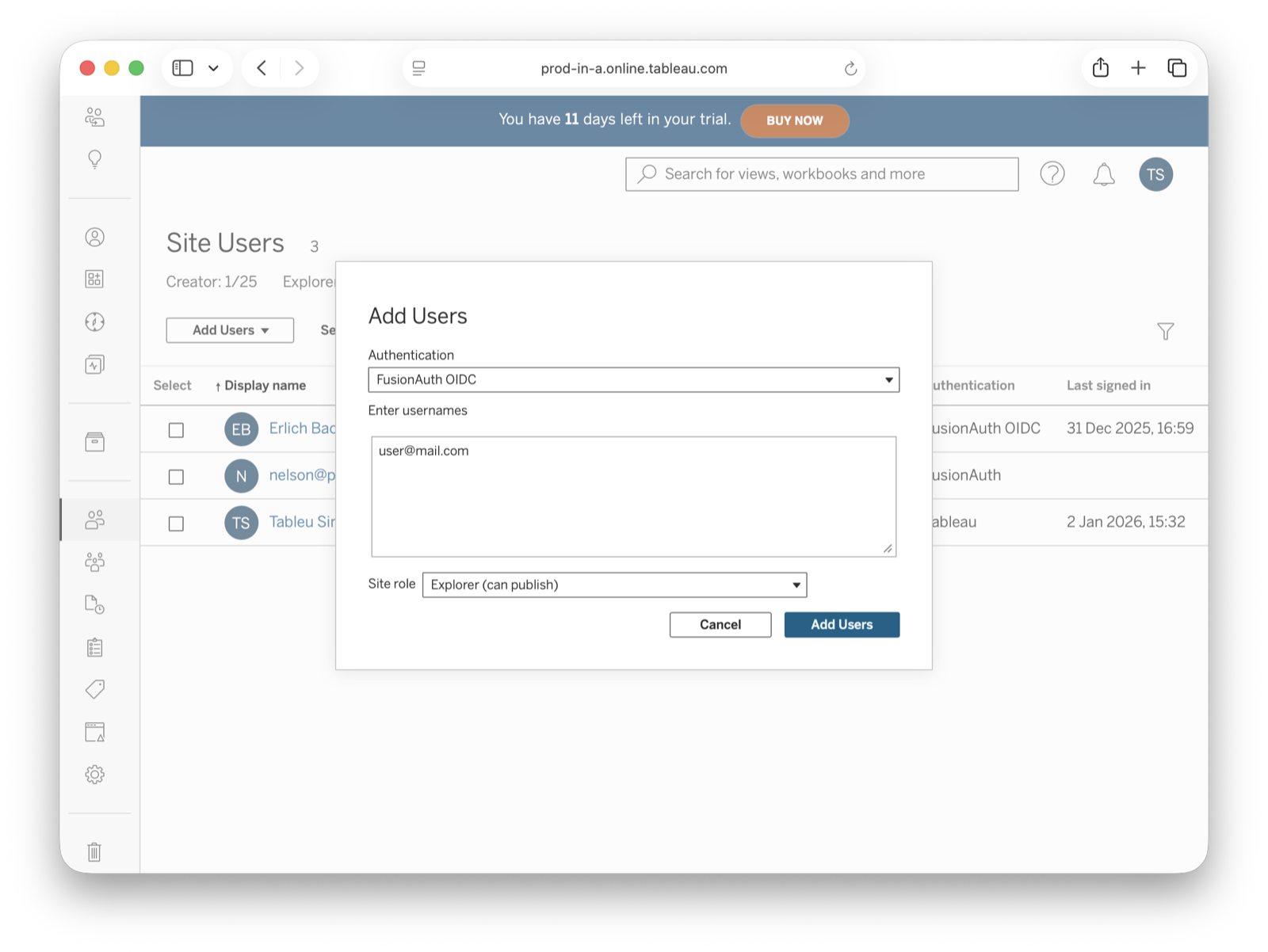 Adding a user via email address.