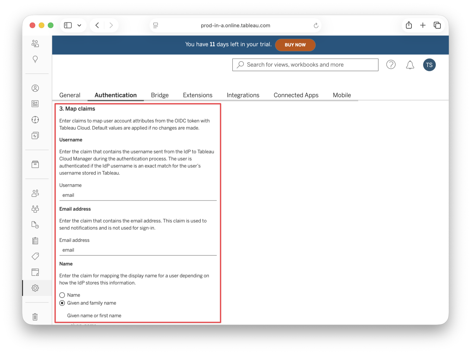 Configure claims mapping.