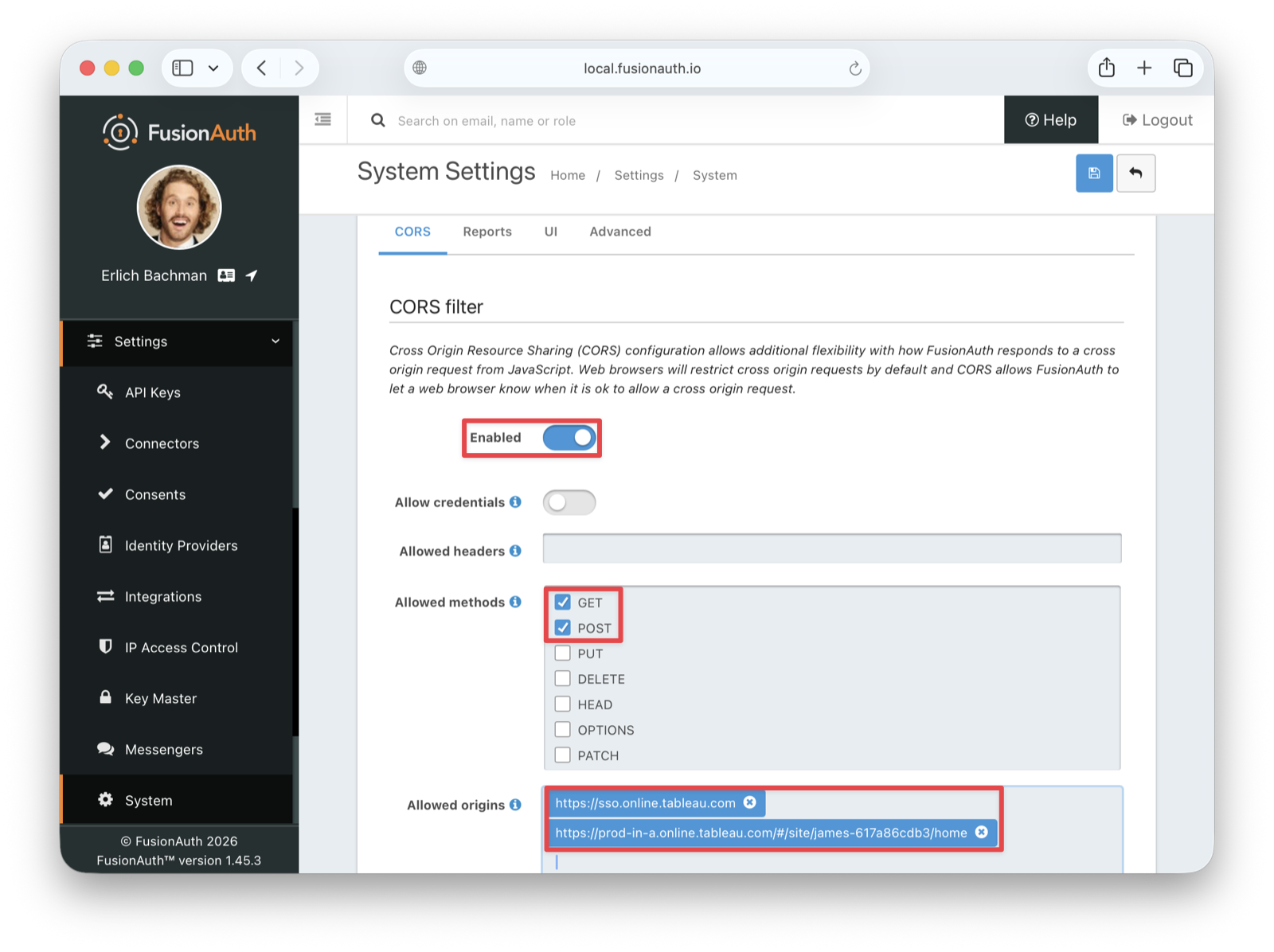 Configure CORS settings in FusionAuth.
